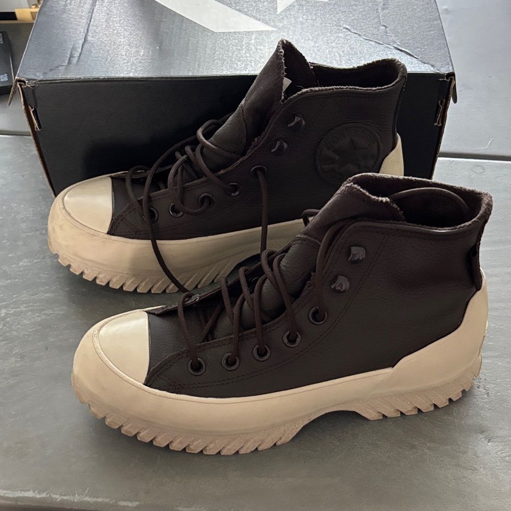 Converse lugged, lined boots, brown and cream, size 37.5
